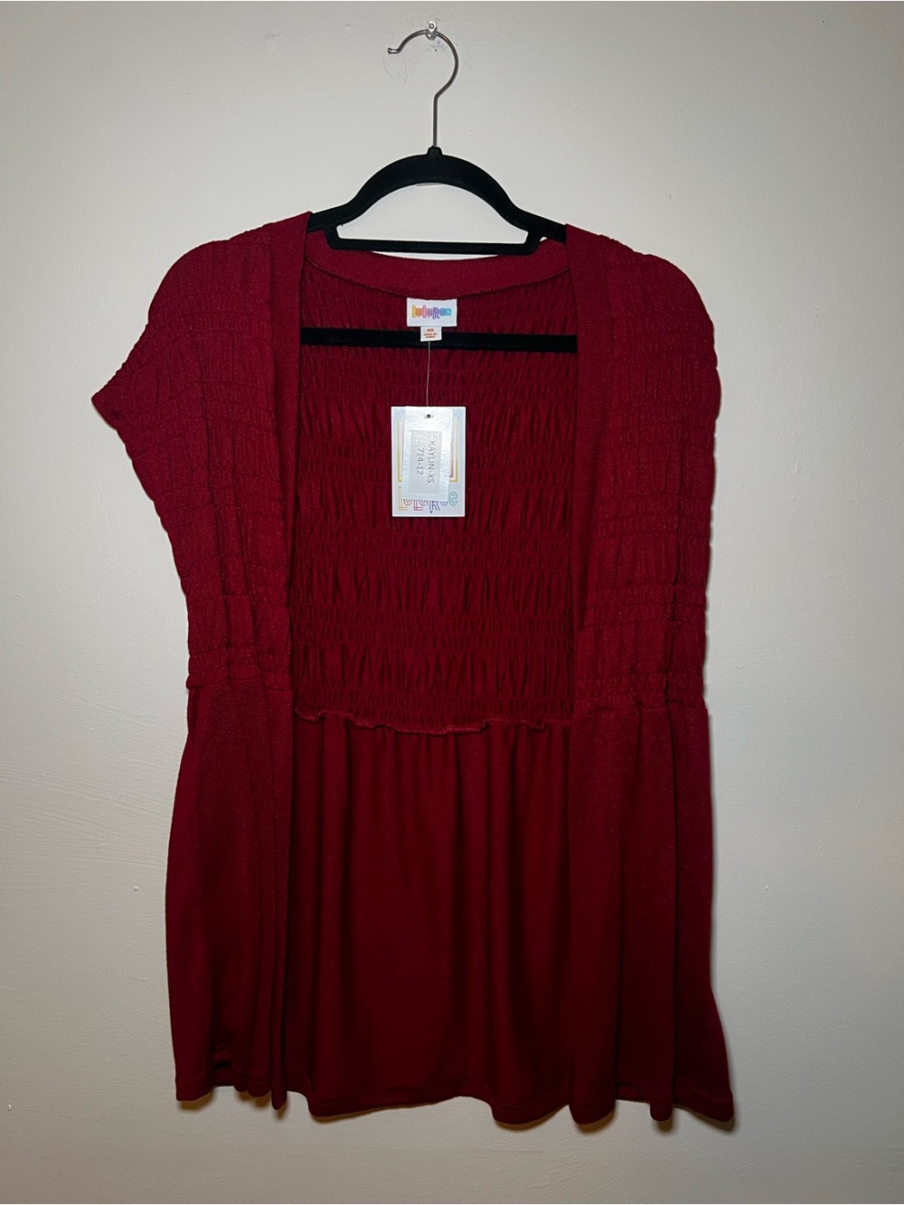 LuLaRoe Kaylin Deep Red Smocked Cardigan